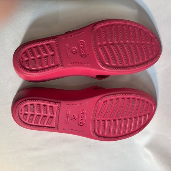 CROCS Sz 9 Straps Slip On Wedge Pink Sandals Slides - Picture 9 of 11